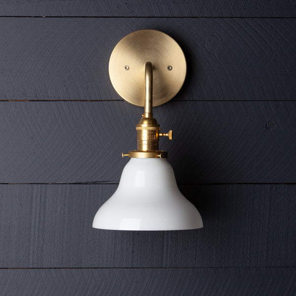 Vintage Milk Glass Bell Shade Brass Wall Light Sconce