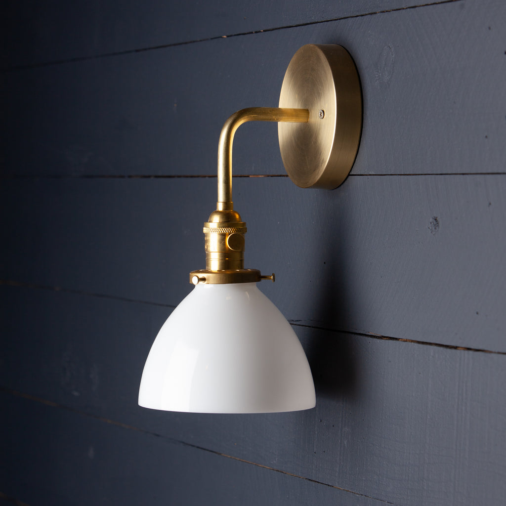 Milk Glass Dome Shade Brass Wall Sconce