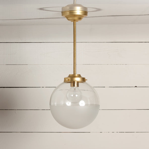 Brass Pendant Glass Globe Half Clear / Half Frosted
