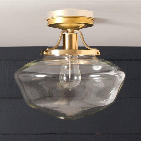 Semi Flush Brass Pendant Clear Glass Schoolhouse Ceiling Light