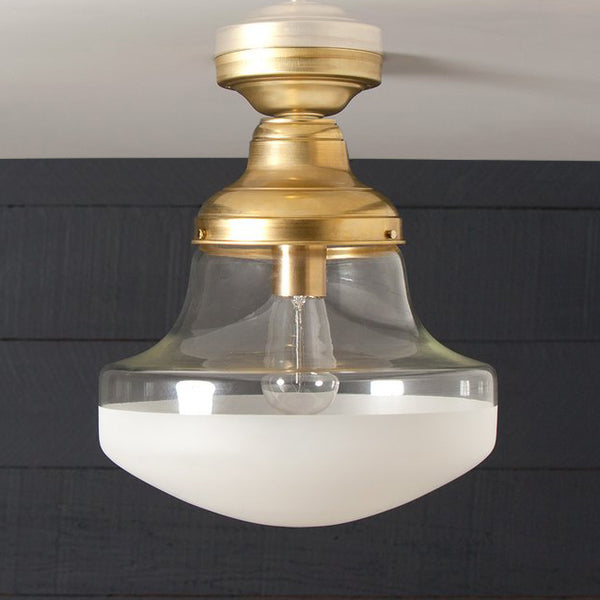 Semi Flush Mount Brass Clear and Frosted Glass Shade Ceiling Light